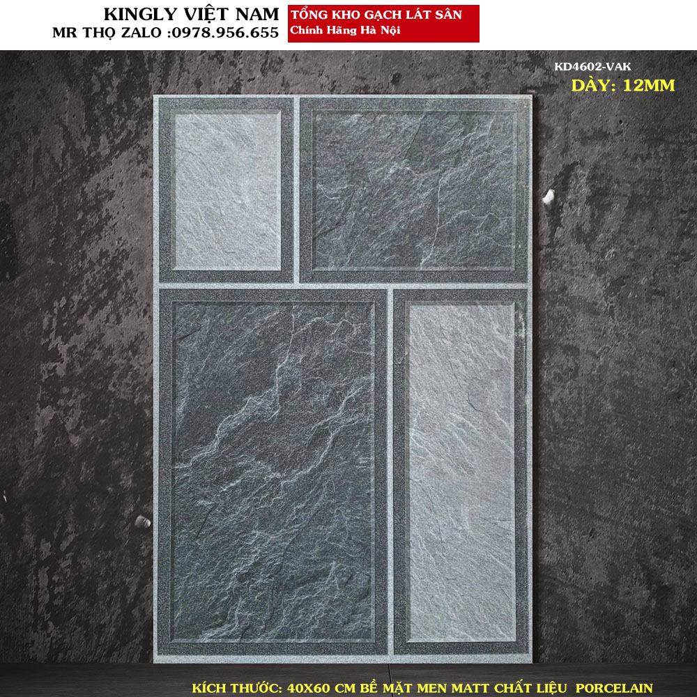 Gạch lát sân 40x60 cm dày 12mm KD4602 Loại A1